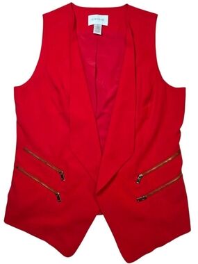 Cache Red Sleeveless Blazer Vest with Gold Zippers-Size 12